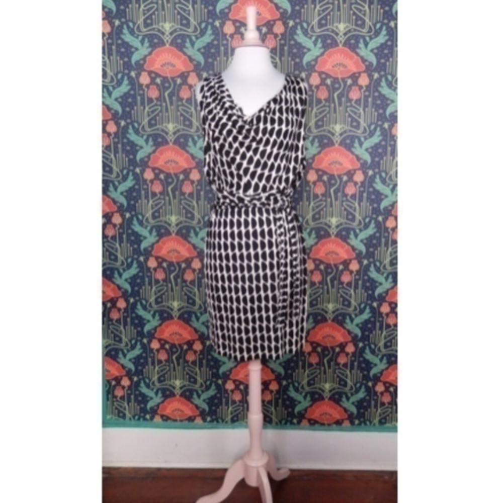 Diane Von Furstenberg Keesa Black White Silk Jersey Cowl Neck Sleeveless Dress 2